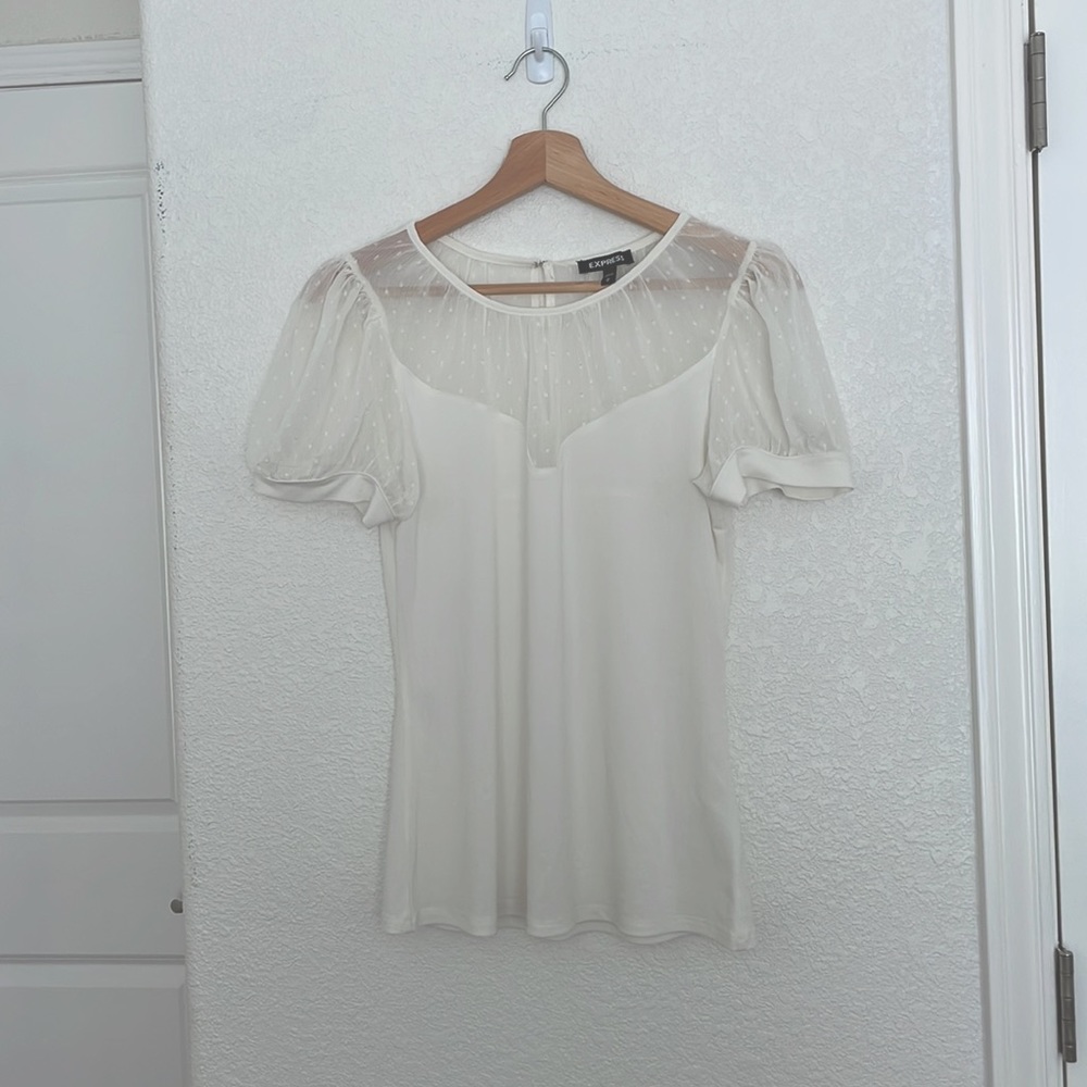 EXPRESS Puff Sleeve White Blouse (Size Medium)